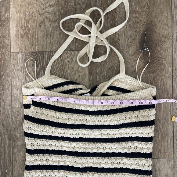 House of Harlow 1960 Tan Black Stripe Crochet Halter Midi Dress Size Small Boho - Picture 7 of 13